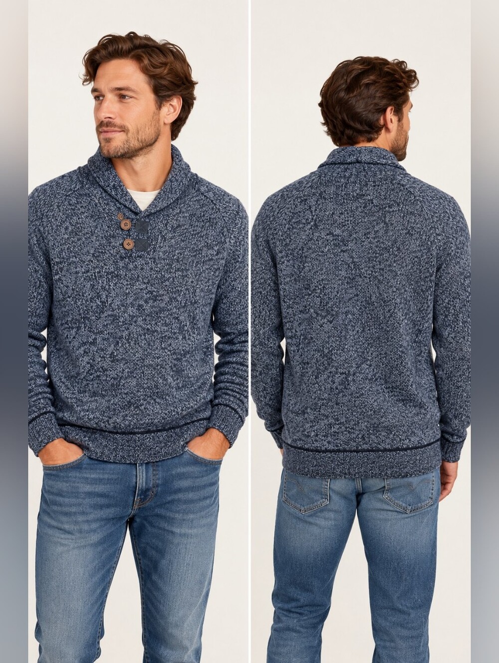 Fjallraven Lada Sweater Men’s M Blue Wool Blend Shawl Collar Pullover